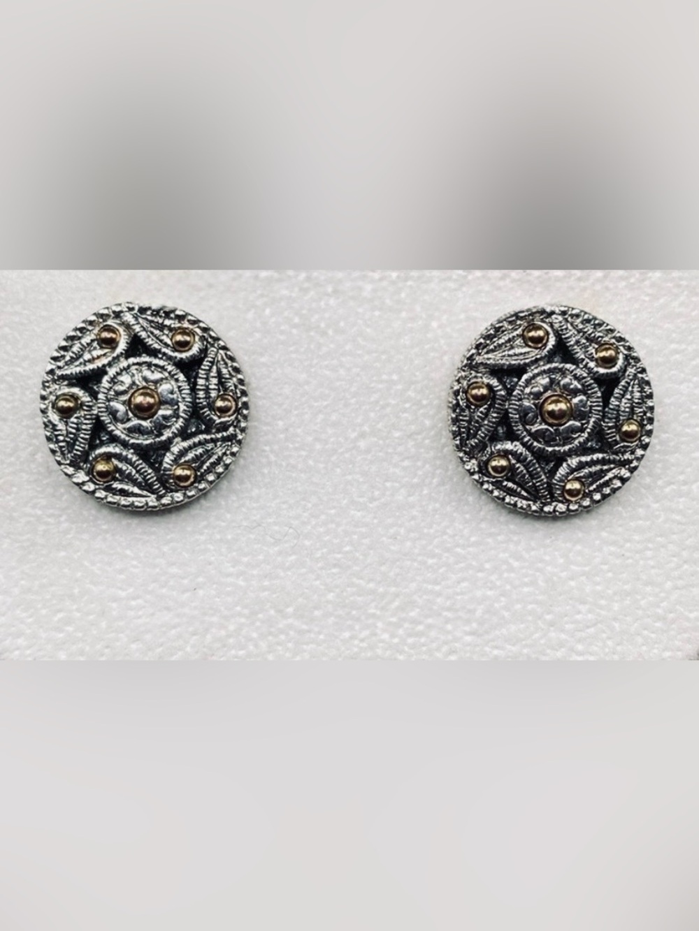Vintage NAPIER Two Tone Silver Gold Screw Back Round Earrings Signed Retro